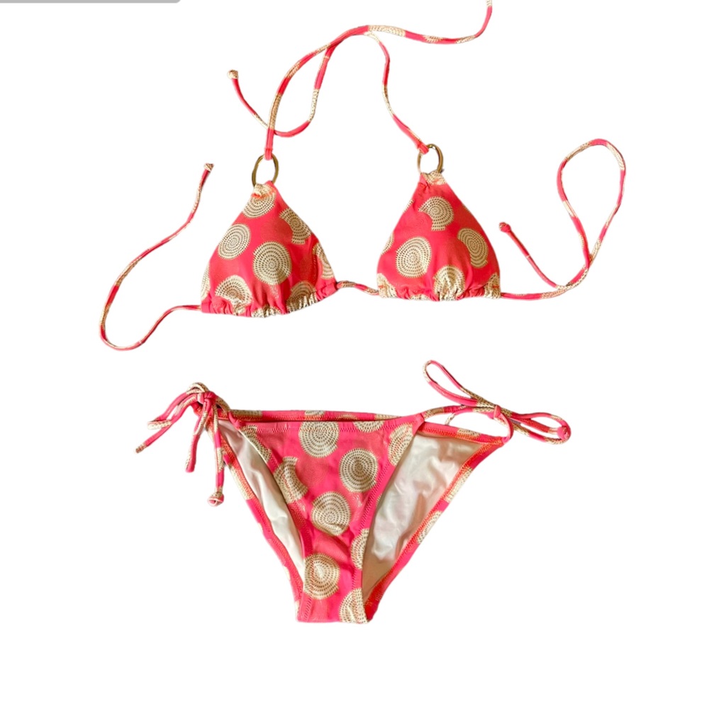 NWOT Victoria’s Secret swim bikini pink and white medium top XS bottoms